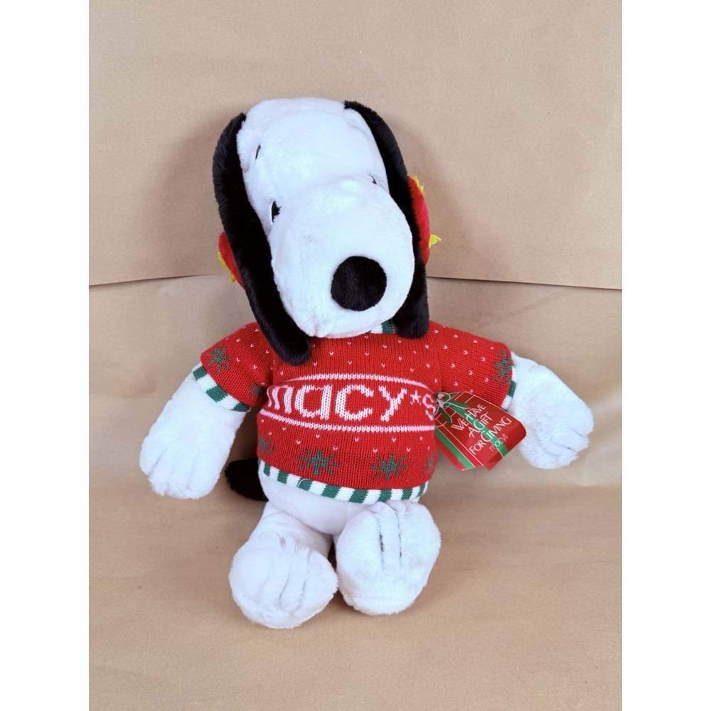 Vintage Snoopy Peanuts Plush Macys Red Christmas Sweater 1972